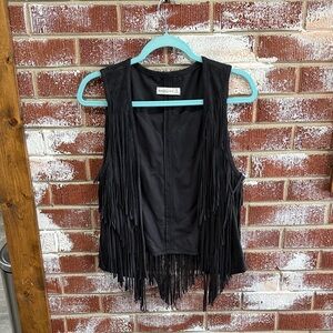 Abercrombie & Fitch Western Boho Fringe Festival Black Suede Vest Women’s Sz M